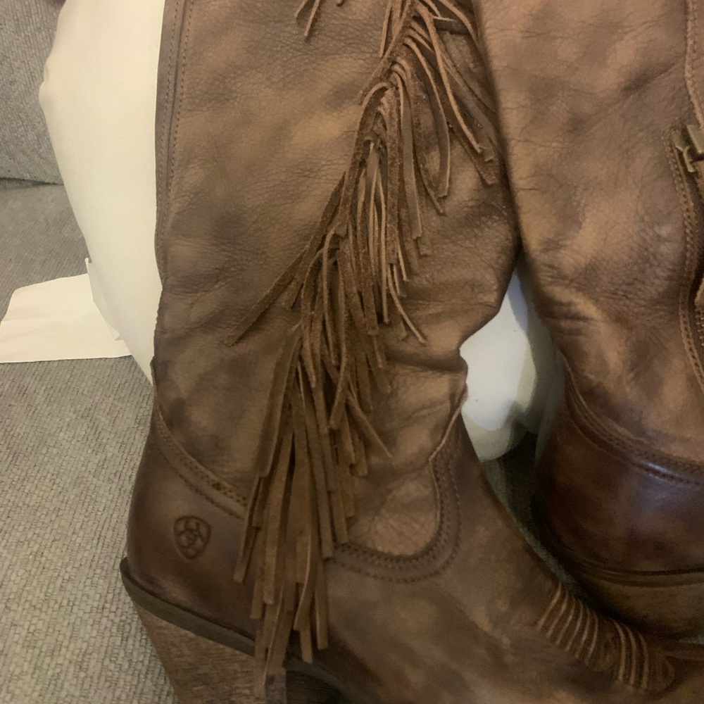 Ariat women’s leather western boots  side zipper side fringe size 8.5B - Picture 2 of 6